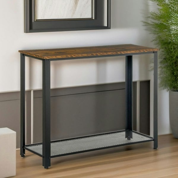 Rafaelo Mobilia Industrial Rustic Console Table With 2 Shelves