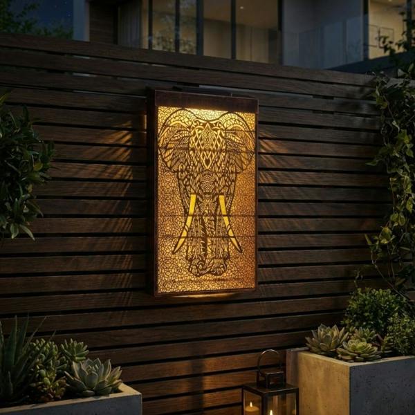 Garden Greatness Lunaria Elephant Solar Panel Wall Art