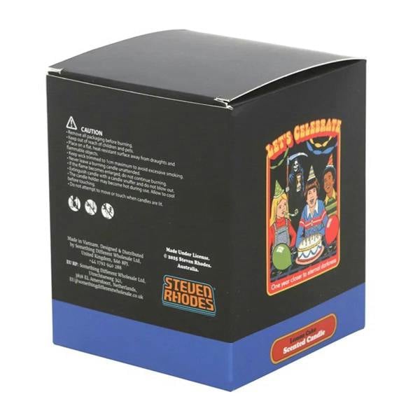 Black and blue “Let’s Celebrate” candle gift box with Steven Rhodes logo