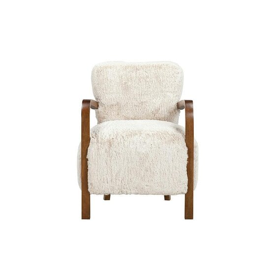 Wyld Haus Luna Cosy Upholstered Natural Faux Shearling and Wood Cosy Accent Armchair