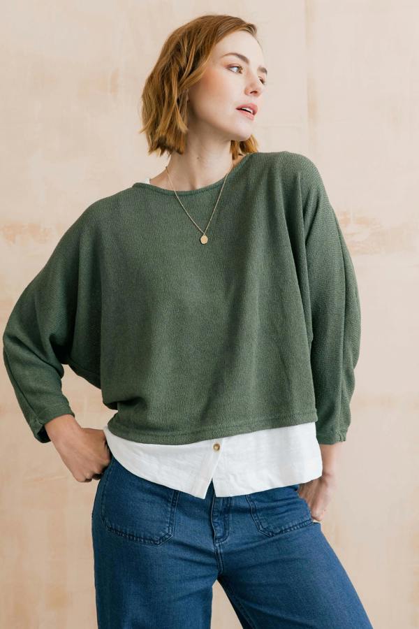 Lily & Me Penny Batwing Crossover Jumper Laurel Green