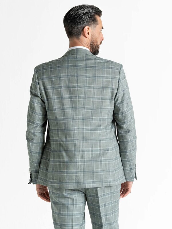 V2 Classic Kensignton Three Piece Suit - Olive with White and Blue Checks
