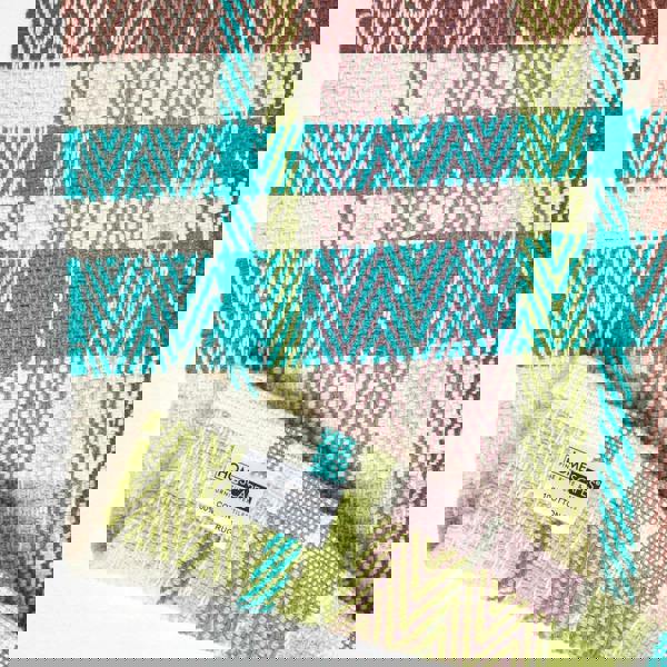 HOMESCAPES Wilson Handwoven Blue, Yellow and Brown Tartan 100% Cotton Rug