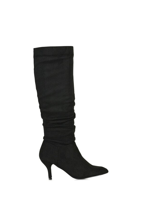 XY LONDON Ruched Knee High Pointed Mid Stiletto Heel Boots