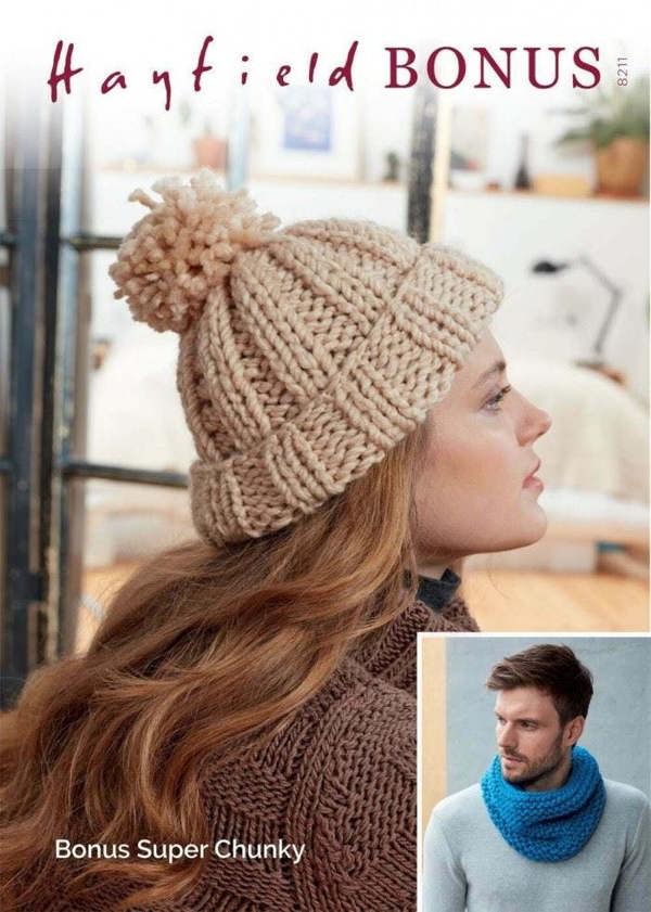 Hayfield Bonus Super Chunky Knitting Pattern 8211, Headwear, Scarves for Men, Women, One Size