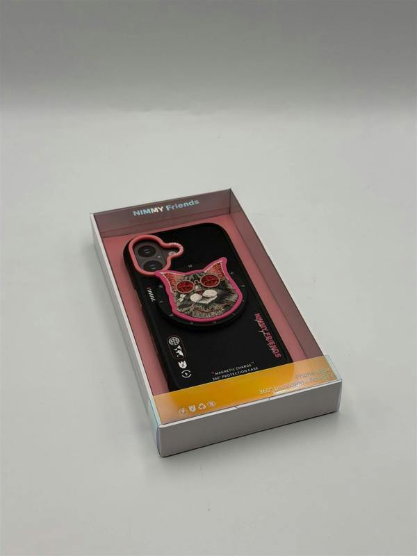 Nimmy Friends Nimmy Glasses Cool Cat Face Case with Detachable MagSafe Grip Stand for iPhone 17 6.3" Black Pink - N-YJKM-CXZJ-IP17-018