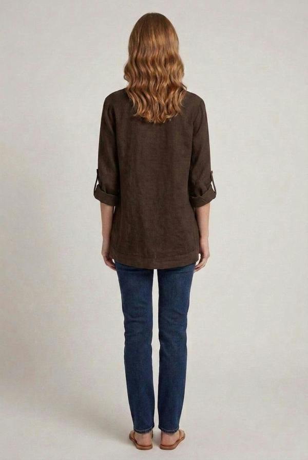 Brown | Sequin Trim 3/4 Sleeve Relaxed Shirt