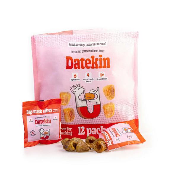 Datekin Sukkari Dates Family Bag (12 x 30g Packs) – Premium Soft Golden Dates | Healthy on-the-go Snacks | 100% Natural Superfood
