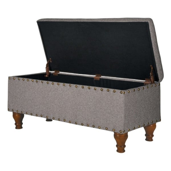 Luxury Living Chelsea Storage Ottoman Bench - Grey/Brass Upholstered with flip lid