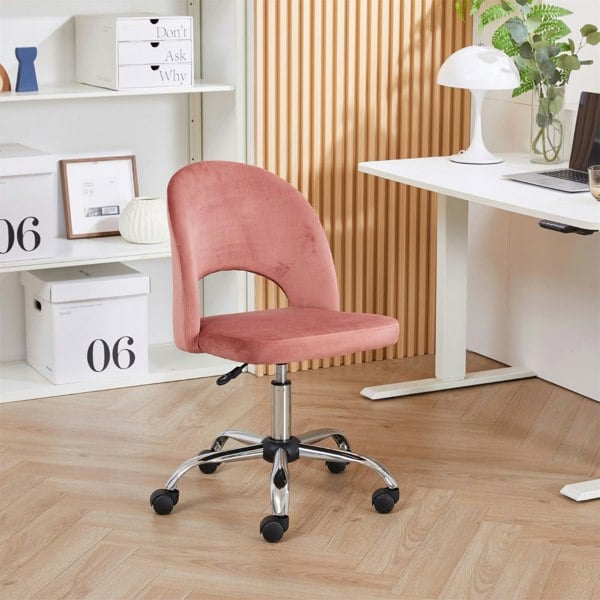 Furniture One Office Chair, Padded Armless Mid Back Swivel Desk Chair with Chrome Base, 150kg Load