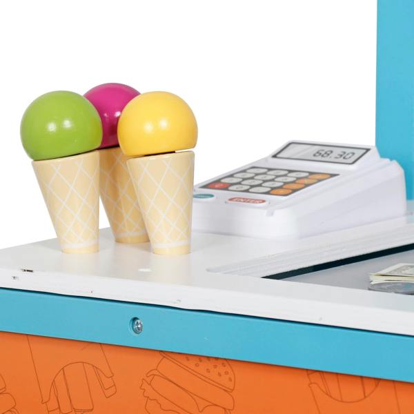 HYGRAD BUILT TO SURVIVE Kids Wooden Food Cart Ice Cream Shop Toy Childrens 3+ Burger Cart Pretend Play Toy With Accessories Large Gift Play Set