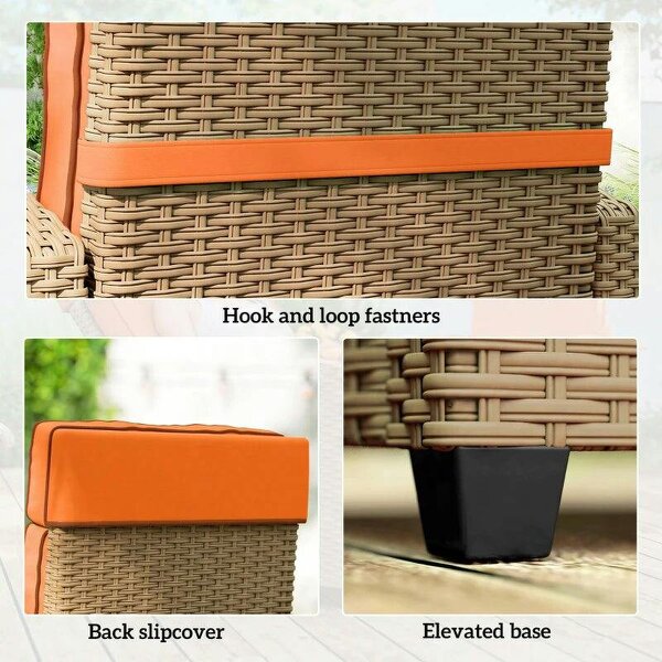 145° Reclining Rattan Armchair, with Footrest - Khaki/Orange