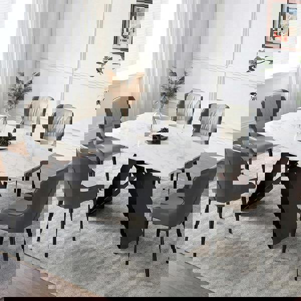 Amsterdam Dining Table, Marble, side view of dining room with oval table