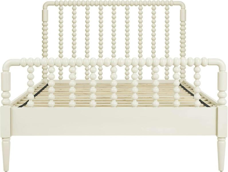 Statement Furniture Cromwell Wooden Bed Frame with Bobbin Design Headboard and Foot End - Linen Cream