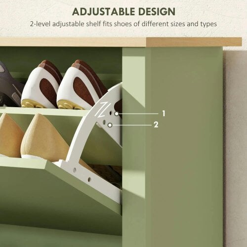 Wyld Haus Wooden Green Slim Shoe Cabinet With 2 Flip Drawers For 12 Pairs