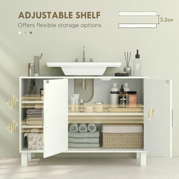 Under Sink Cabinet, Bathroom Sink Cabinet with U-Shaped Cutout, Two-Level Cupboard, Adjustable Shelf for Basin, Cream