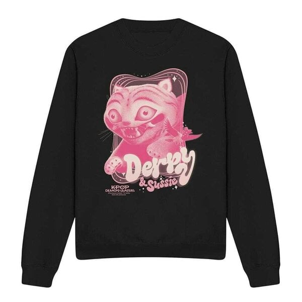 K-Pop Demon Hunters Unisex Adult Derpy & Sussie Gradient Logo Sweatshirt - Black/Pink