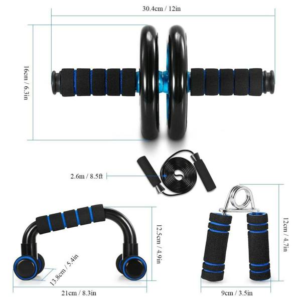 ENER-J 5 in 1 Home Training Ab Roller Wheel Kit Equipment, Fitness Invention Ab Roller Wheel Kit with Push-Up Bar Jump Rope, With Knee Pad