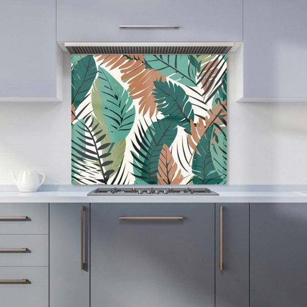 Warren Reed - Designer Tropical Floral Leaves Green Brown Kitchen Splashback