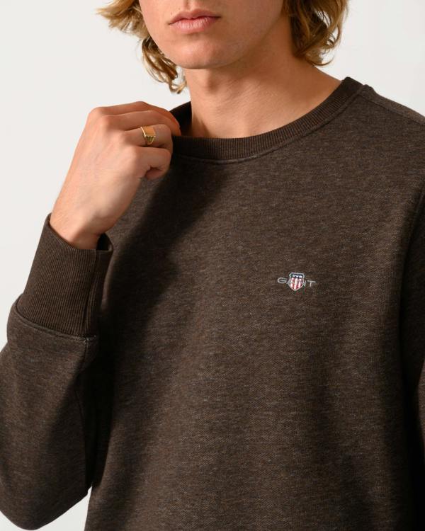 GANT Mens Regular Fit Shield Logo Crew Neck Sweatshirt - 284 Black Brown Melange