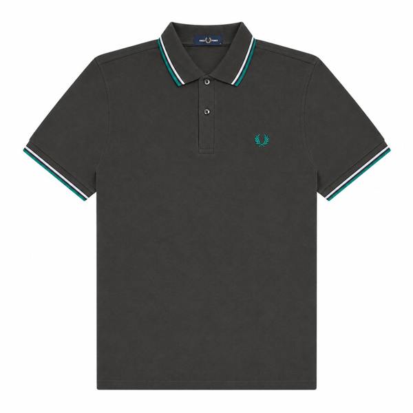 Fred Perry Twin Tipped Polo in Anchor Grey with Light Ice and Sport Green tipping.
