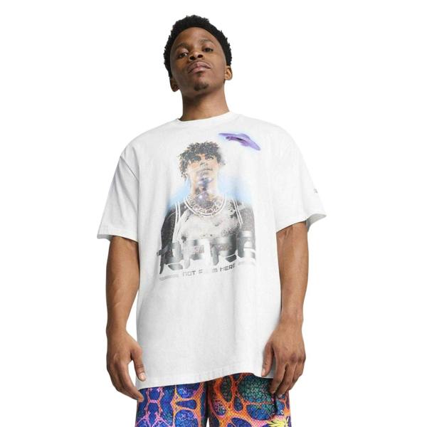 Puma Mens LaMelo Ball UFO Metallic Relaxed Fit T-Shirt - Puma White - 