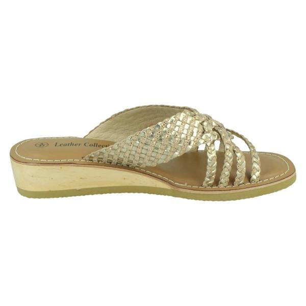 Leather Collection Ladies Leather Collection Low Wedge Platform Sandals F00424