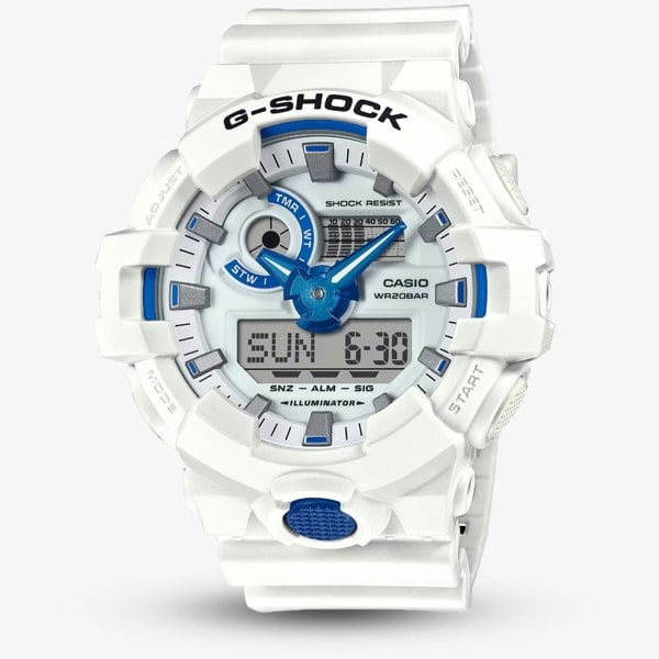 Casio Mens G-Shock Marvel Studios Fantastic Four White & Blue Dial Dual Display Watch GA-700HDS-7AER