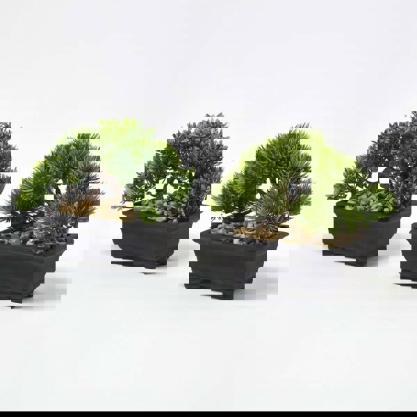 HOMESCAPES Set of 2 Artificial Bonsai Trees in Decorative Pots, 15 cm Tall