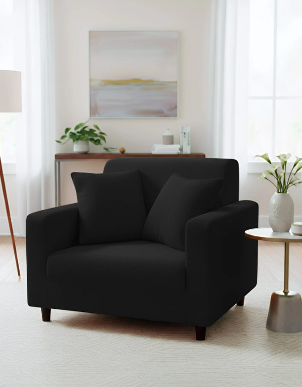 Anyseat 1 Seater Sofa Cover Plain Black Style and Protection For Living Room Sofa Chair Elastic Stretchable Slipcover