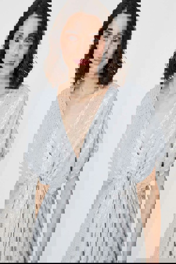 Light Grey | Dotty Empire Waist Kimono Maxi Dress