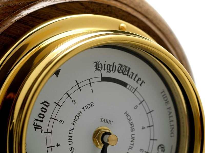 Tabic Handmade Solid Brass Tide Clock Mounted on an English Dark Oak Mount