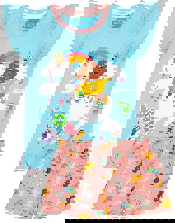 Hey Duggee Girls Blue Duggee , Unicorn & Norrie All-Over Print Short Sleeve Short Leg Pyjama Set