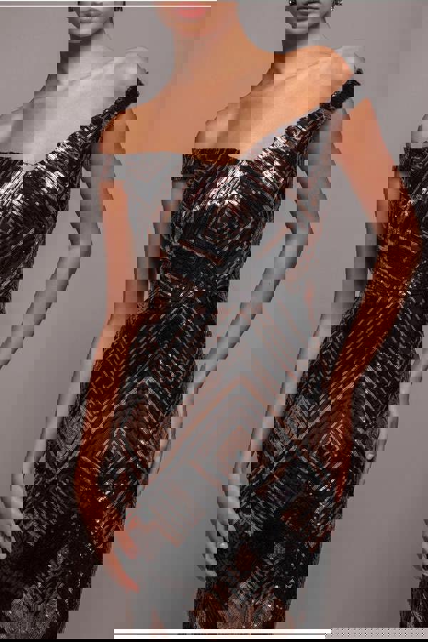 Geometric Sequin Sleeveless Maxi - Black DR3461