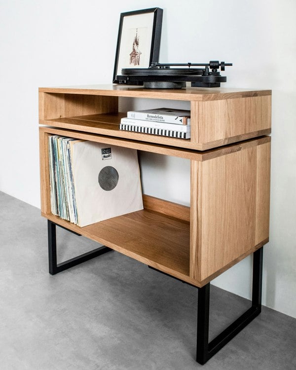 The Urban Editions Stack Record Player Stand on Minimalist Square Legs