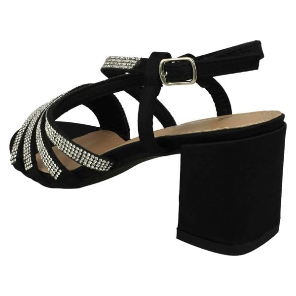 Spot On Ladies Spot On Diamante Strappy Block Heeled Sandals F12037