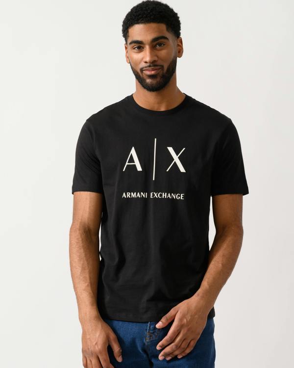 Model wearing a Armani Exchange Mens T-Shirt in Black
