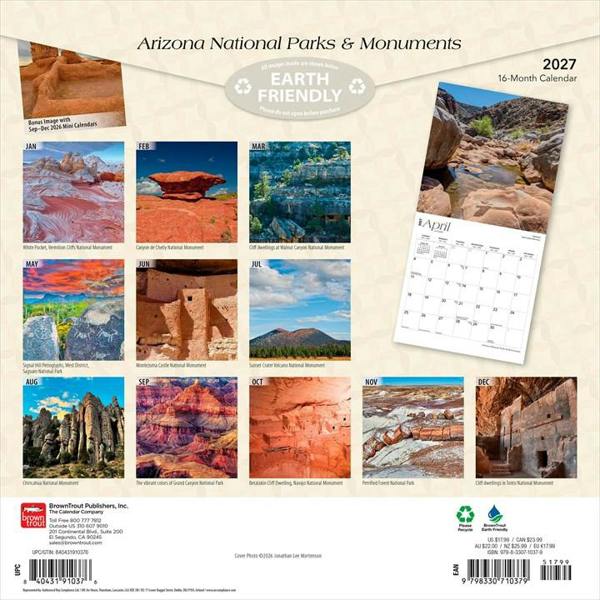 Arizona, National Parks & Monuments Calendar 2027, Wall Calendars, Month To View, Natural World, Gift