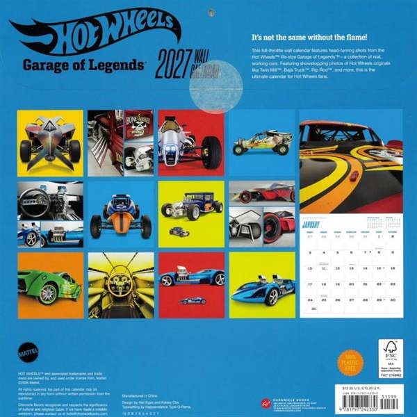 Chronicle Books Hot Wheels, Garage of Legends Calendar 2027, Wall Calendars, Month To View, Transport, Gift