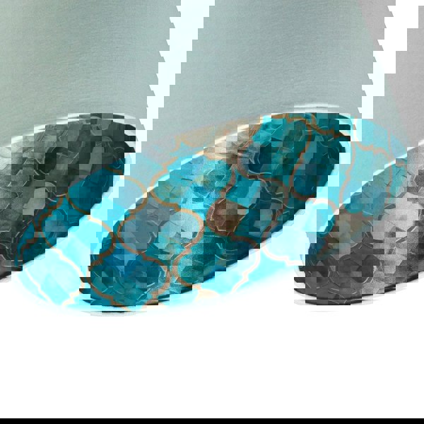 Designer Duck Egg Linen Lamp Shade with Moroccan Scale Pattern Lining Image 4