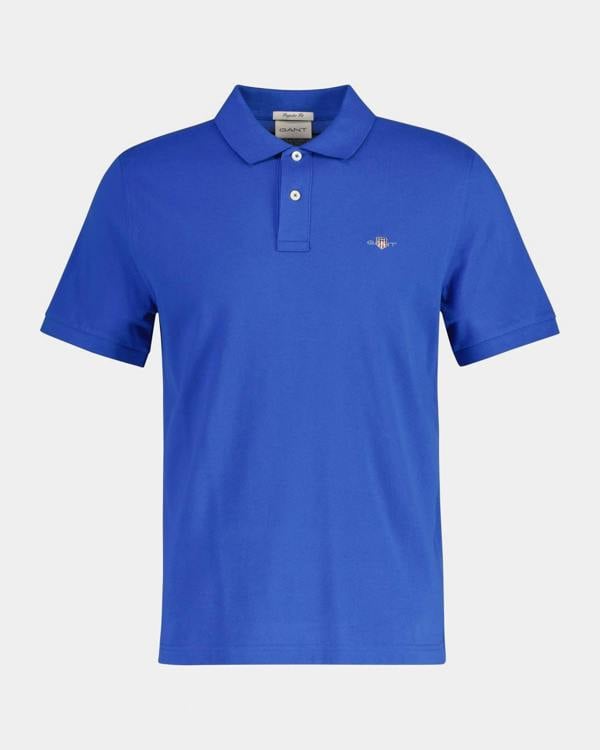 GANT Mens Regular Fit Short Sleeve Shield Logo Pique Polo - 422 Nautical Blue | CHO | Designer Mens Short Sleeve Polo Shirts