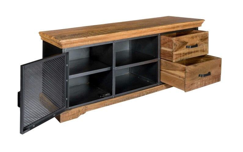 Wyld Haus Albatross Mango Wood and Metal TV Media Unit 1 Door 2 Drawers
