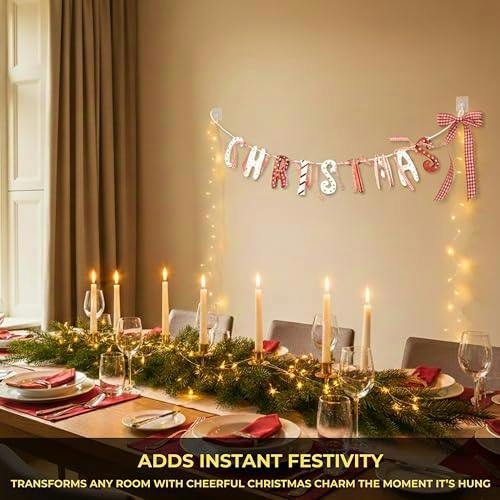 7cm Red & Cream Wooden Christmas Garland with Festive Patterned Letter Banner image 8