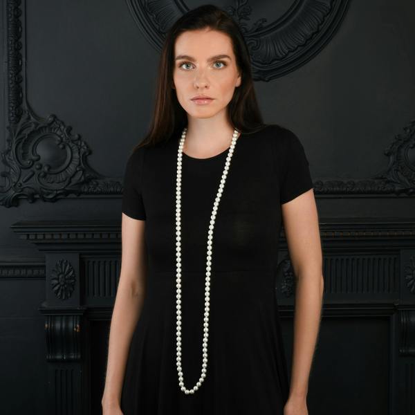 Zavana 55-inch Long Stylish Pearl Necklace for Women with White Shell Pearls