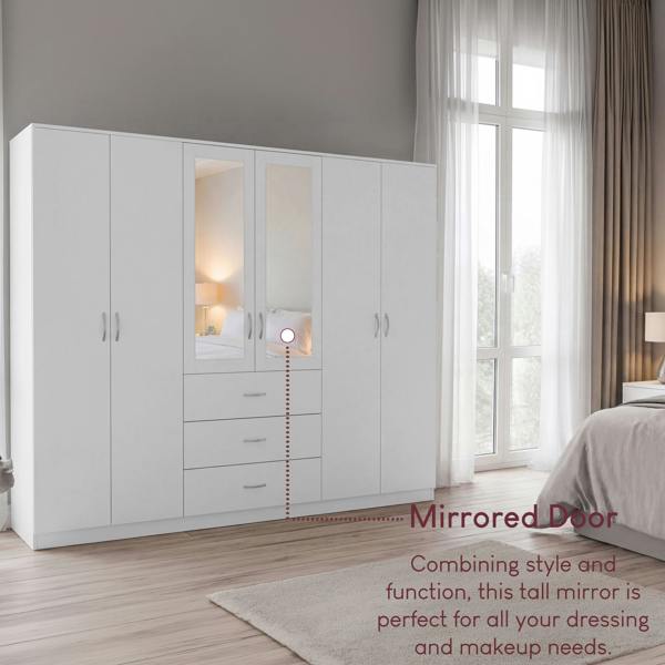 Vida Designs Riano 6 Door 3 Drawer Mirrored Wardrobe