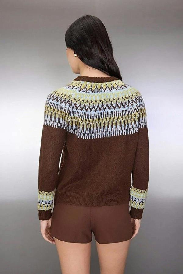 WOVCOR Soft Textured Ethnic Patterned Knit Sweater