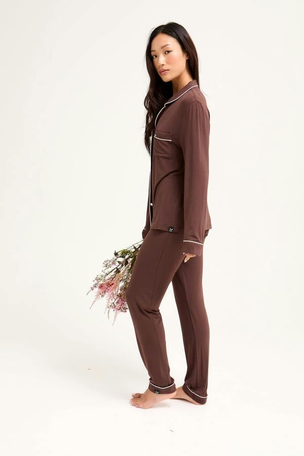 Bamboo Long Pyjama Set in Chocolate - Wholesale - Pajamas
