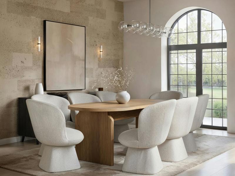 Varm Wooden Ribbed Dining Table with 8 Aiko Chairs Set