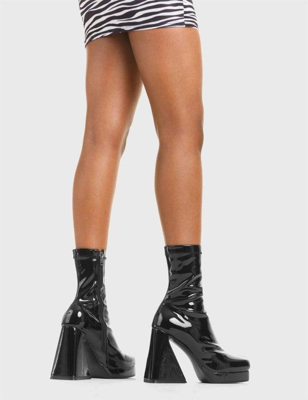 Lamoda Ankle Boots Old Me Round Toe Platform Zip Black Stretch, Fashion Boots