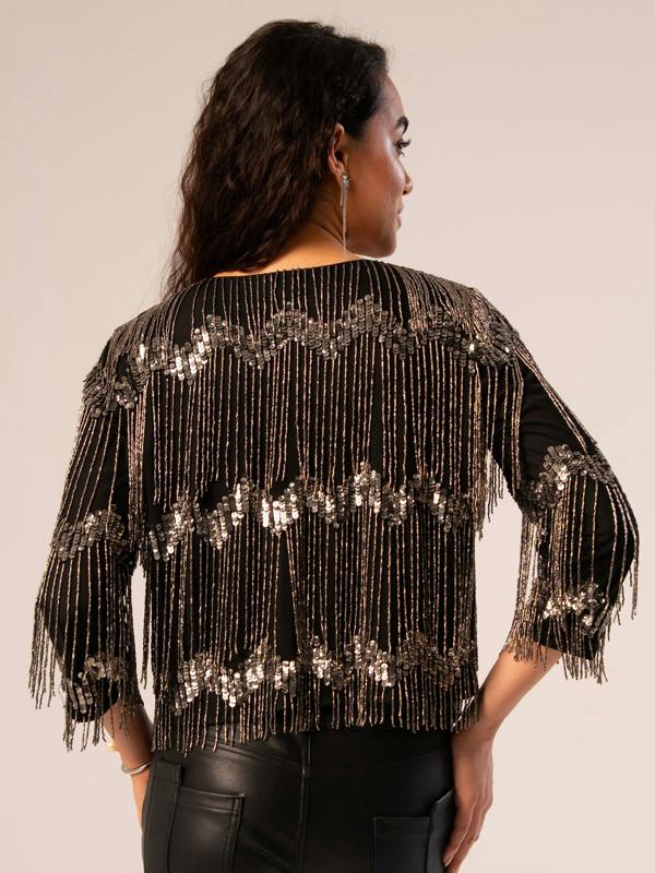 Rose & Nancy Phoebe Black and Silver Fringe Jacket